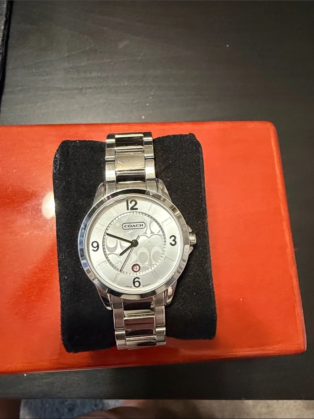 Coach Silver-Tone Signature Pattern Bracelet Watch